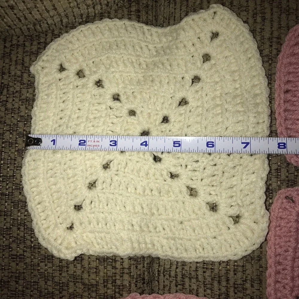 9 Granny‎ Squares Blocks Crochet Pink Cream Color Lot Afghans Bags Hat for Throw